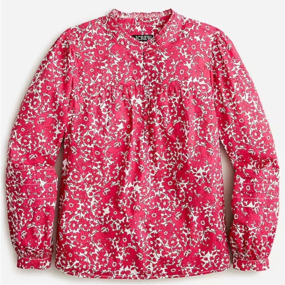 J. Crew Button-front ruffleneck popover in blushing meadow cotton poplin - Picture 2 of 7